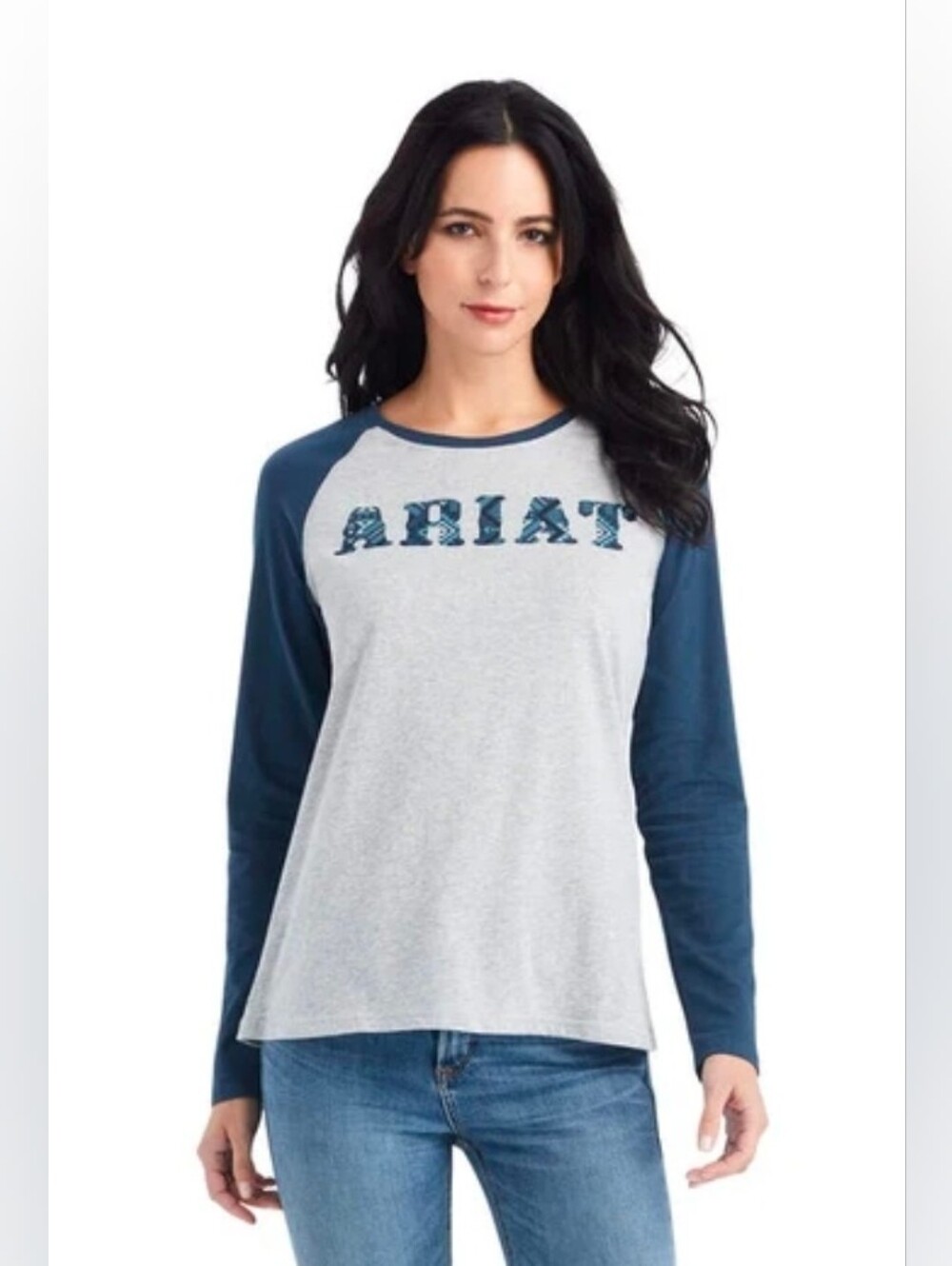 Ariat women's REAL baseball shirt Heather Grey Blue Size Small